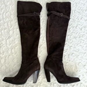 Donald Pliner Brown Suede Over The Knee Boots Heels Pointed Toe